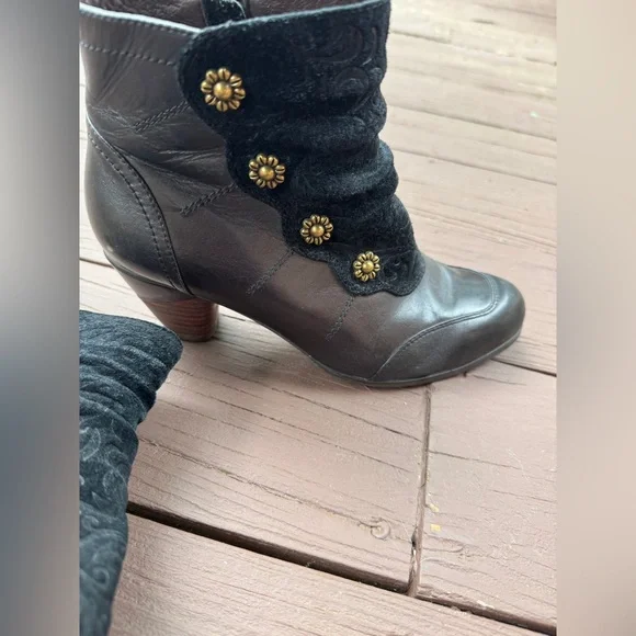 Spring Step L’Artiste Black Ankle Boots leather and embossed suede - Picture 7 of 11